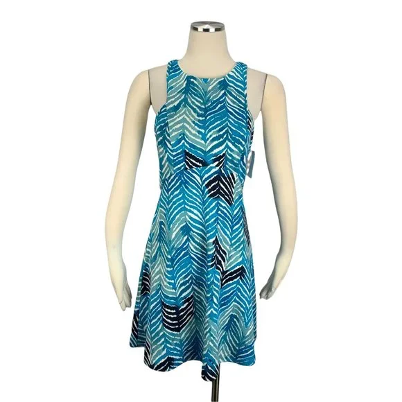 Trina Turk Robles 4 Dress NWT $148 Small Blue Zebra Animal Print Knee Casual Spr - Picture 3 of 7